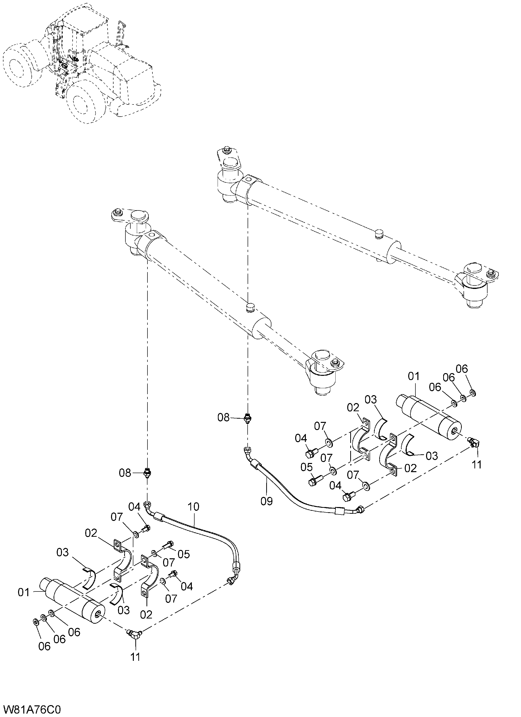 Схема Рулевое управление детали(гидроаккумулятор)(1) HITACHI ZW250