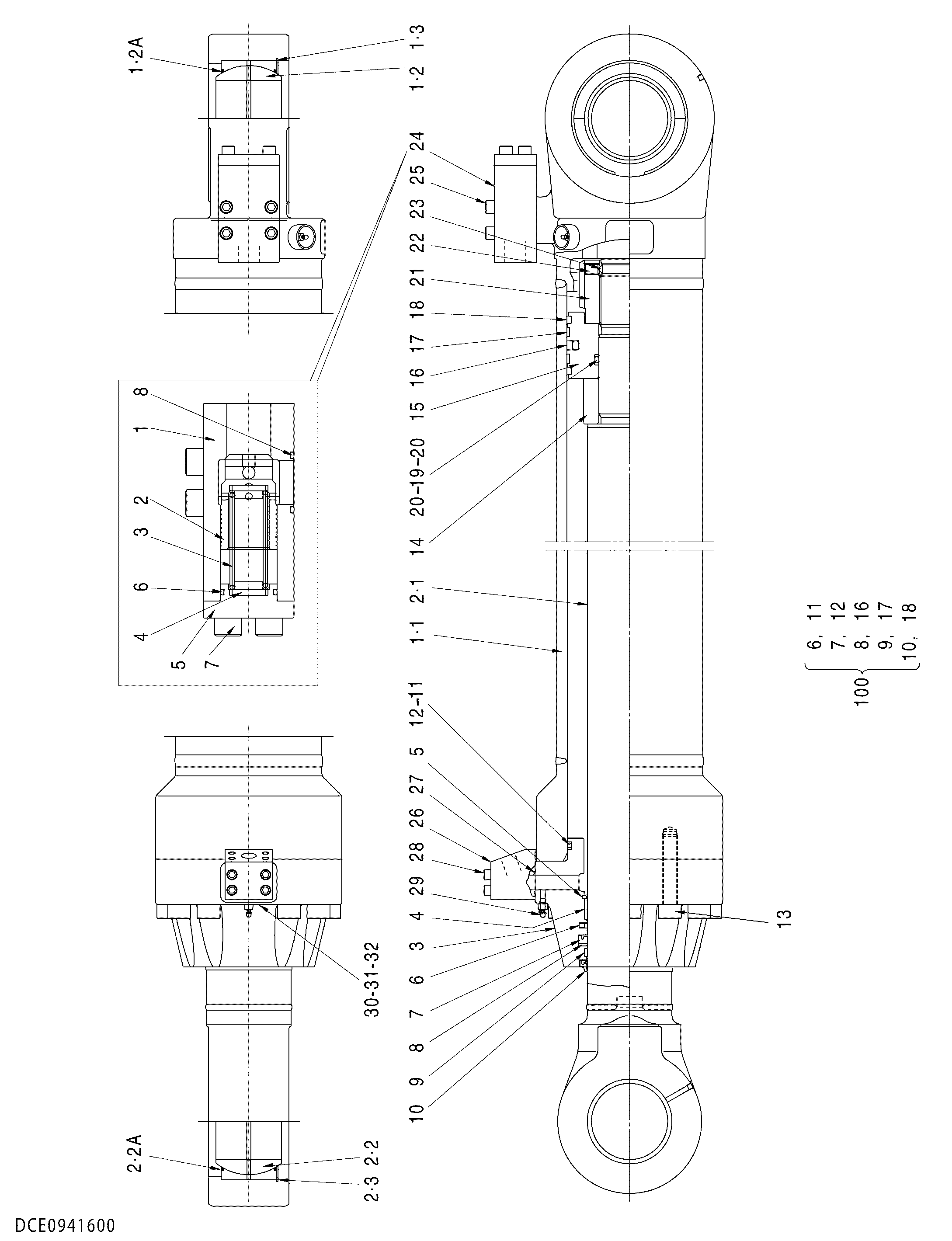 Схема Гидроцилиндр стрелы HITACHI EX1900-6