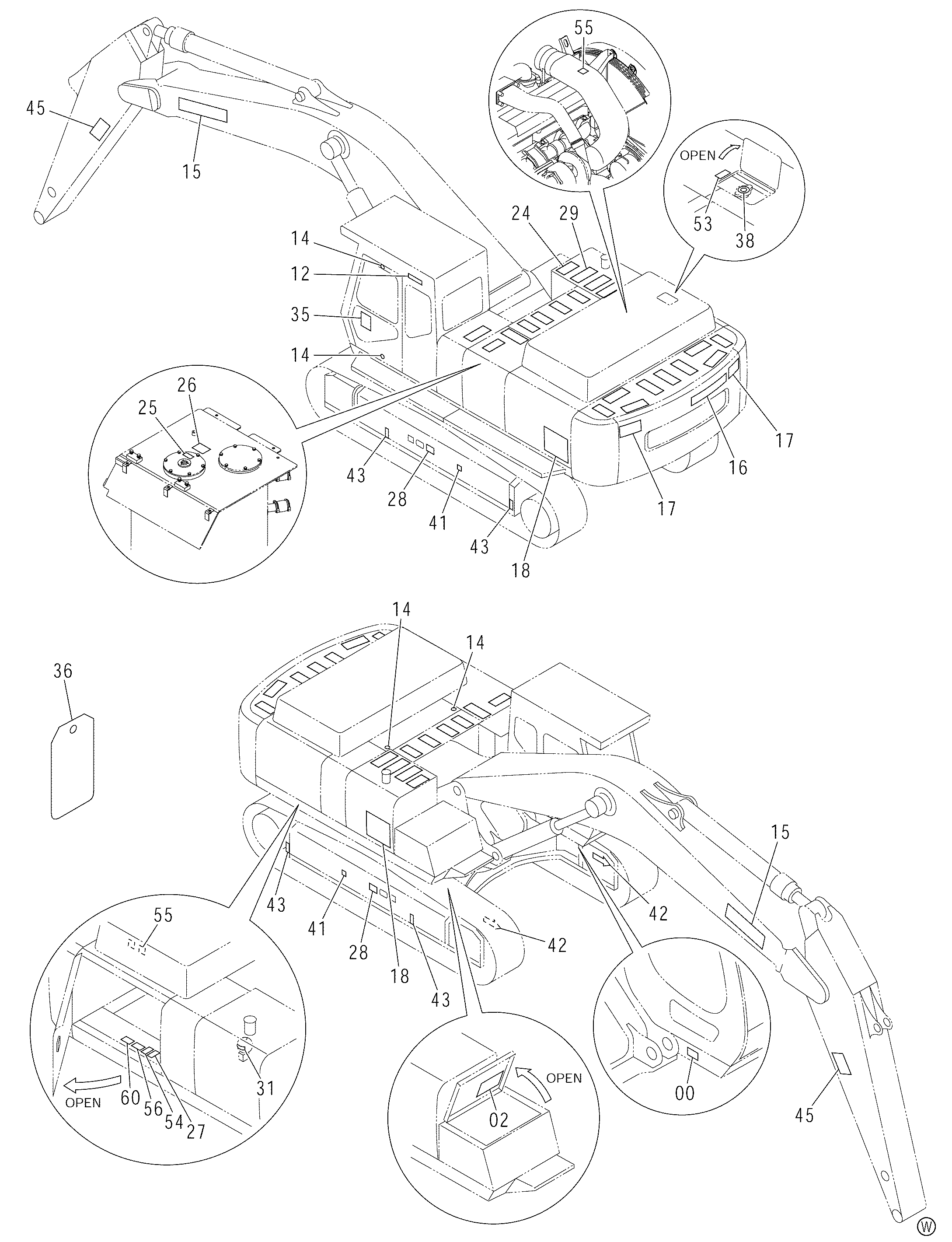 Схема Информационная табличка (2)(общий экспортный: английский)<H, MTH> HITACHI ZX480MTH