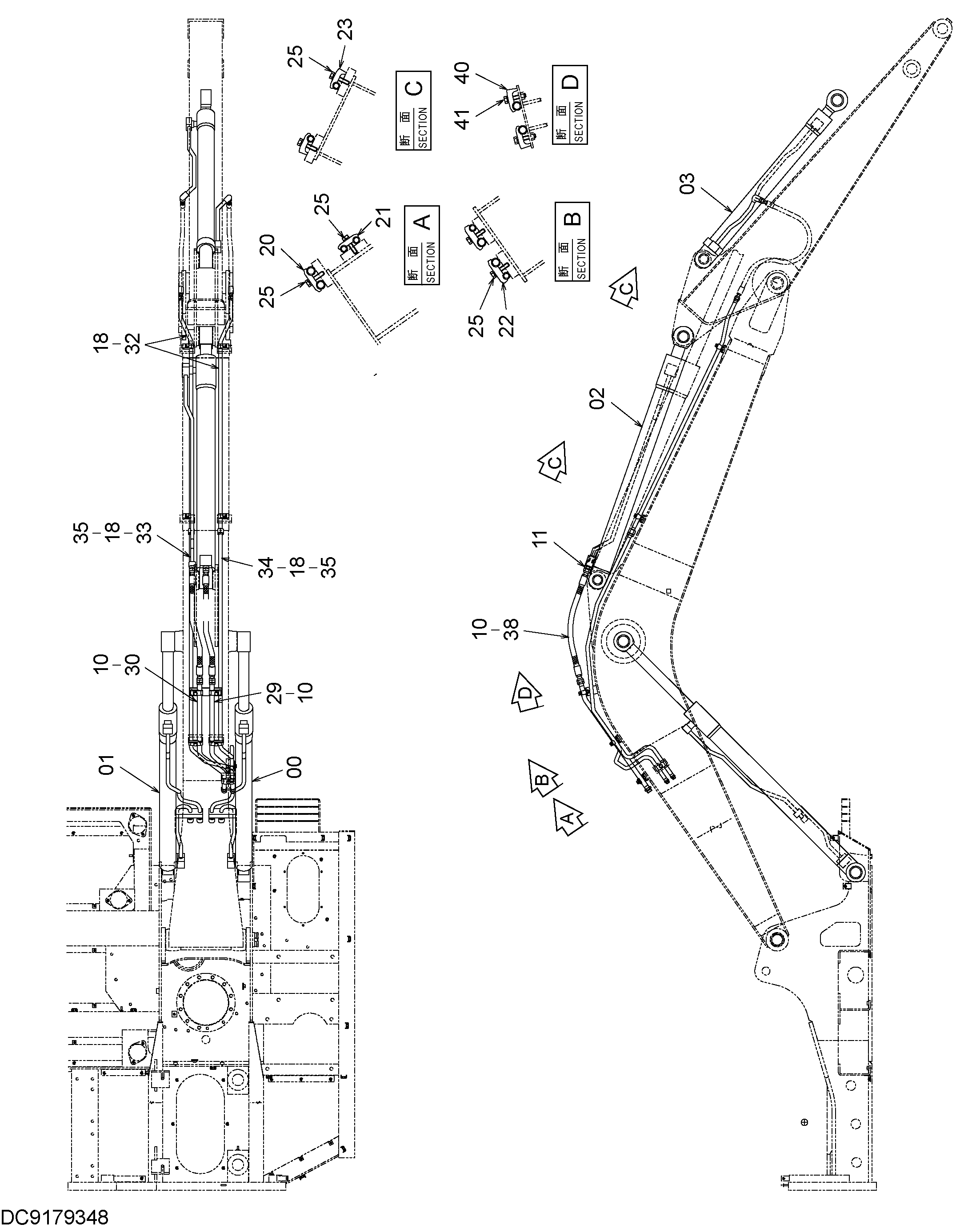 Схема Гидролинии рабочего оборудования HITACHI EX90L-5