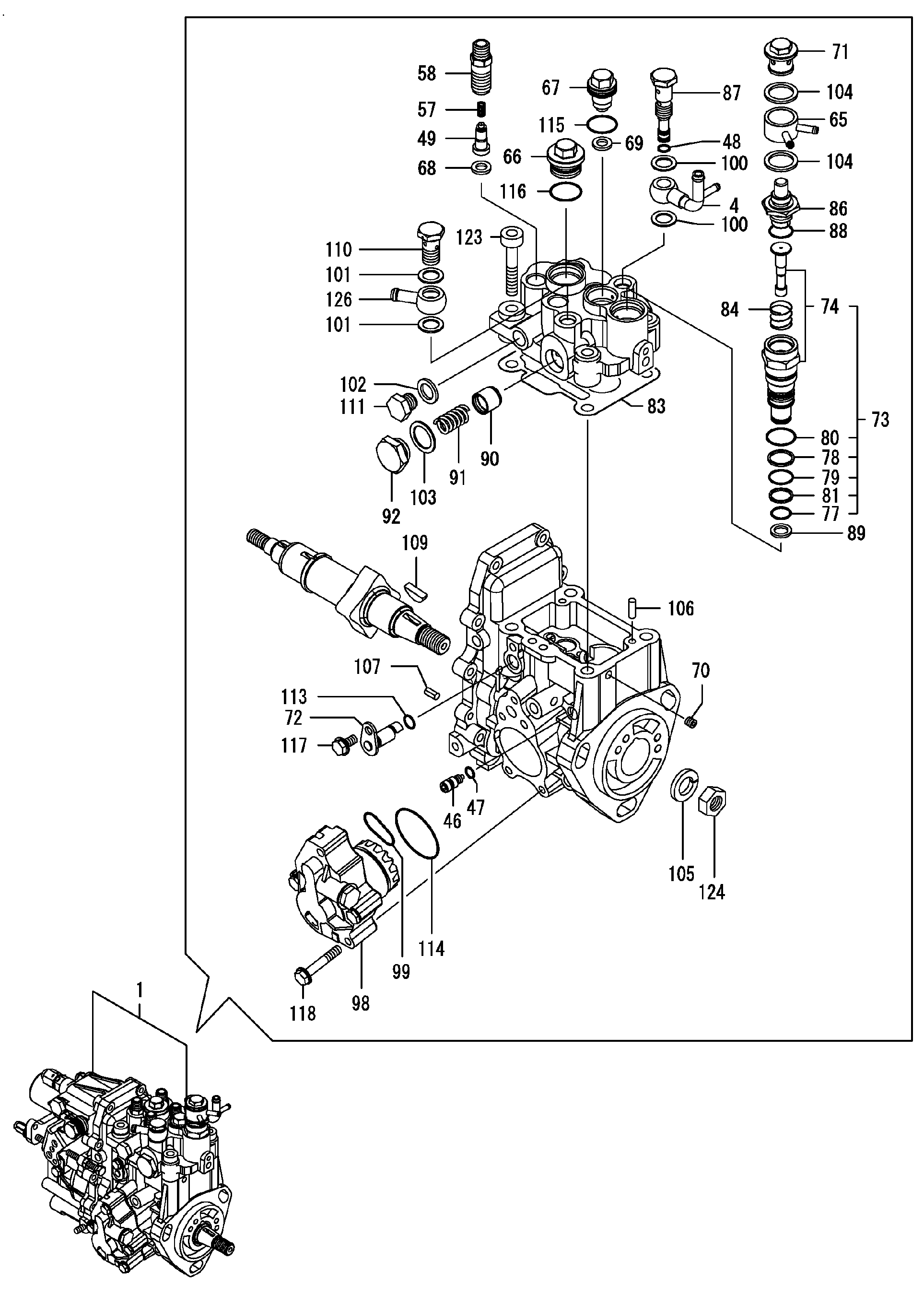 Схема Топливный топливный насос высокого давления HITACHI ZX50U-2U