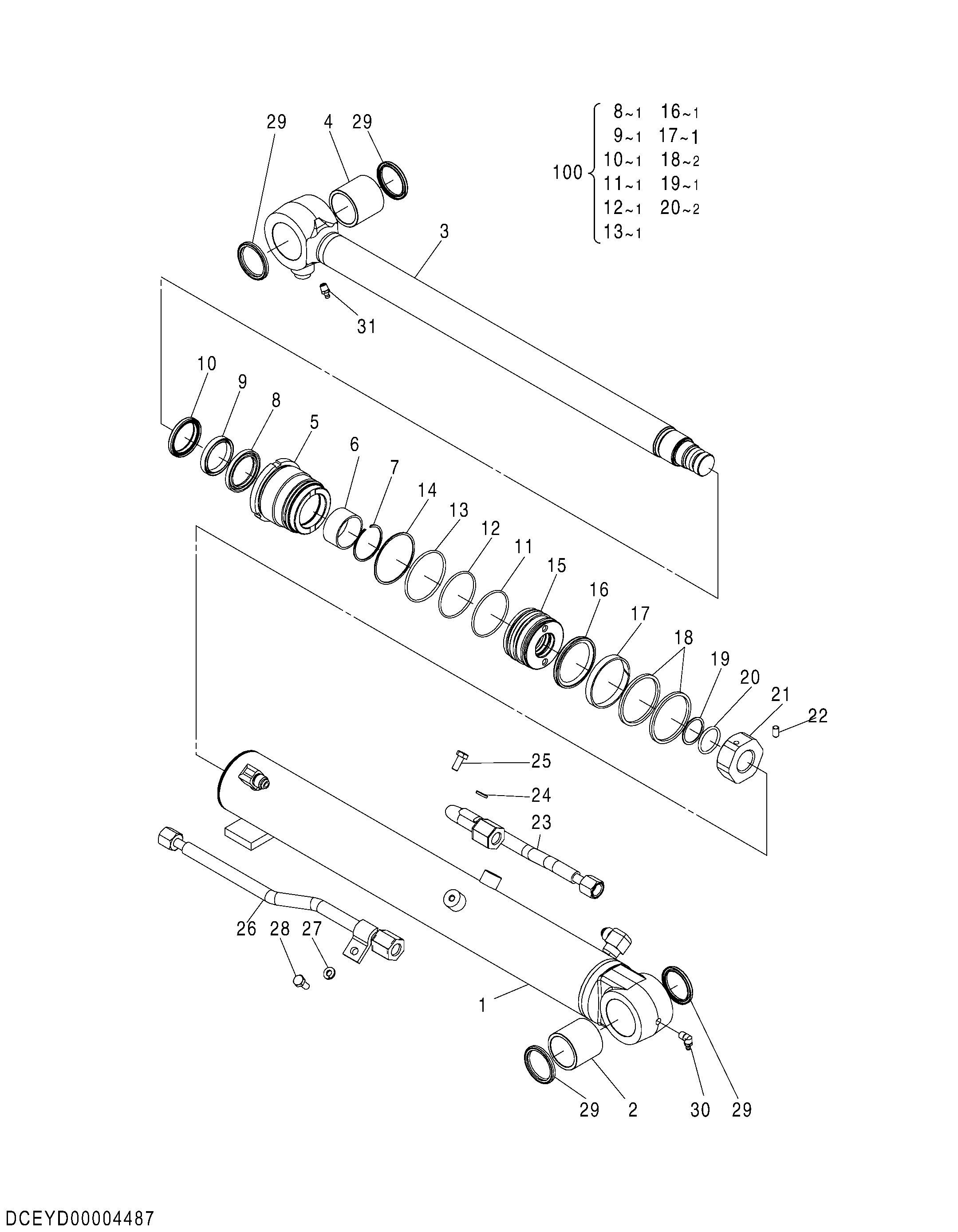 Схема Гидроцилиндр ковша (с крышка) HITACHI ZX50U-5A