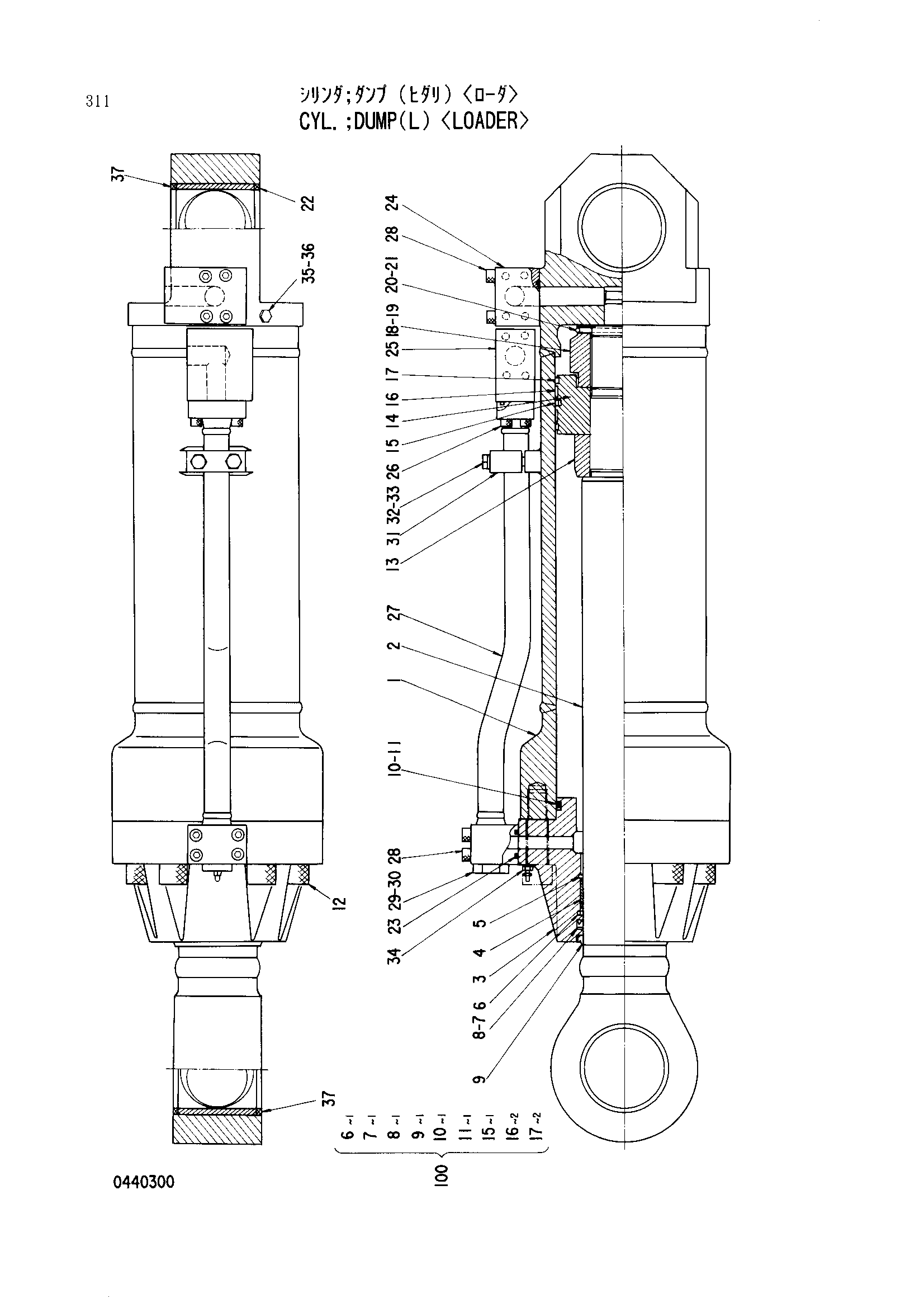 Схема Гидроцилиндр. разгрузка (левый) <погрузчик> HITACHI EX3500