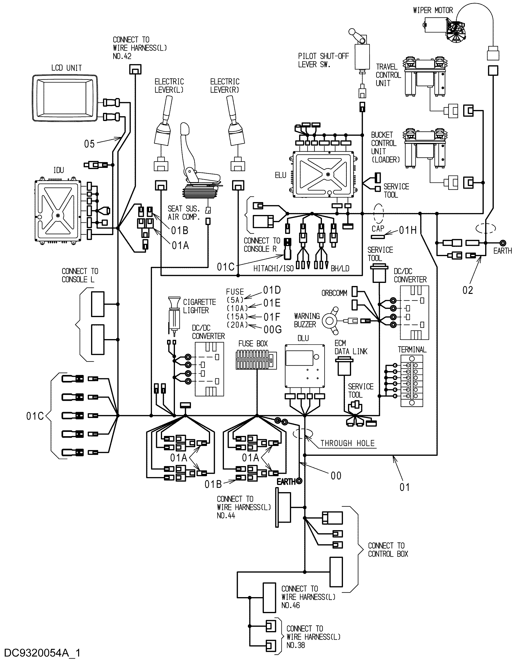 Схема Провод жгут проводов (левый)(10)(кабина) HITACHI EX5600-6BH