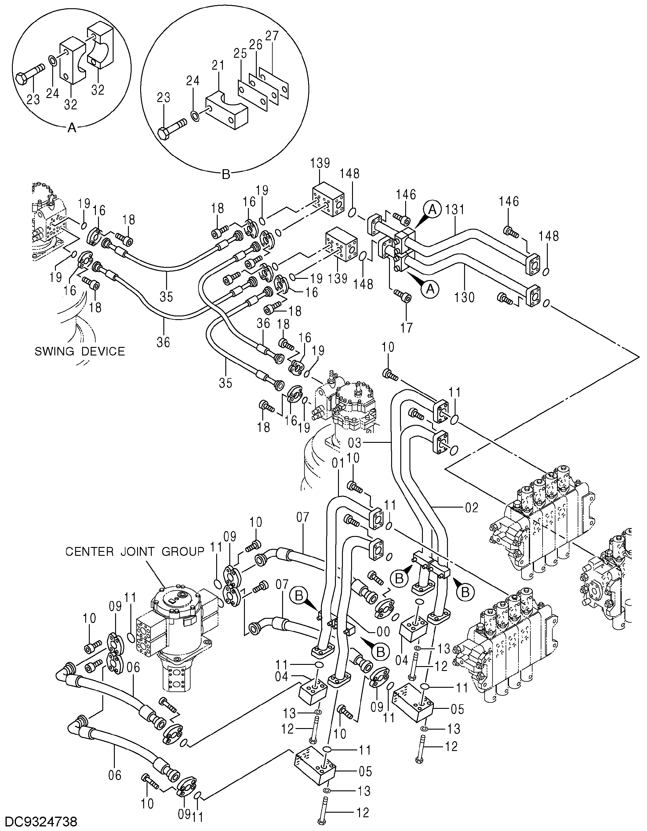 Схема Основные гидролинии (4)(поворот, ход) HITACHI EX2600-6BH