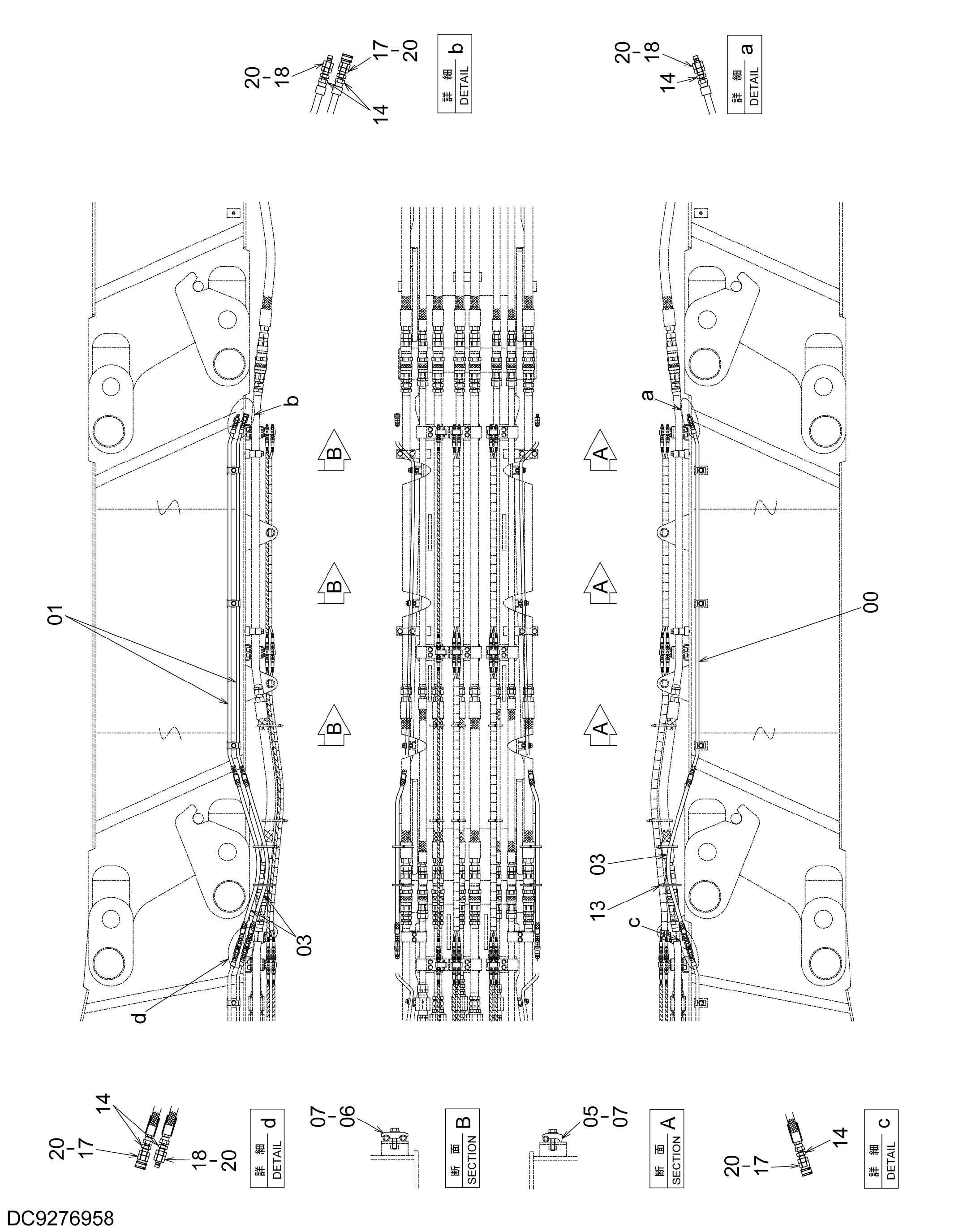 Схема Поворот трубопроводы (3.0m вставка стрела) HITACHI ZX450-3