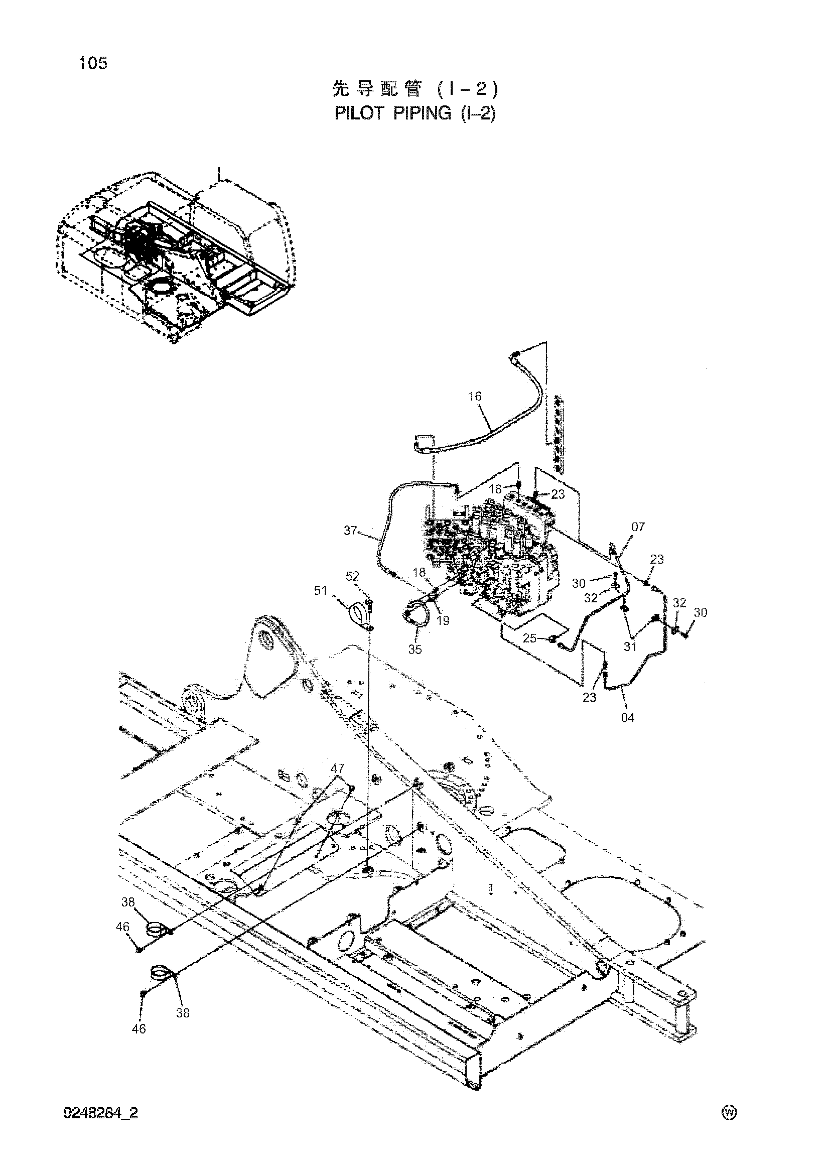 Схема Пилотные гидролинии (I-2) HITACHI ZX200-3-HCMC
