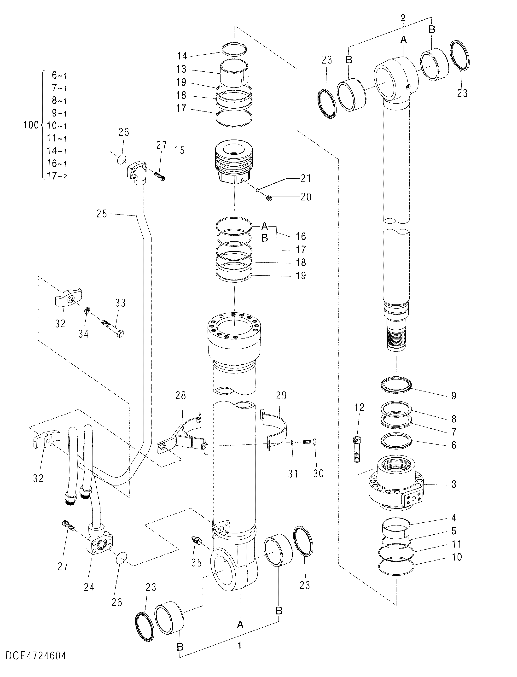 Схема Гидроцилиндр стрелы (правый) HITACHI ZX290L-5G