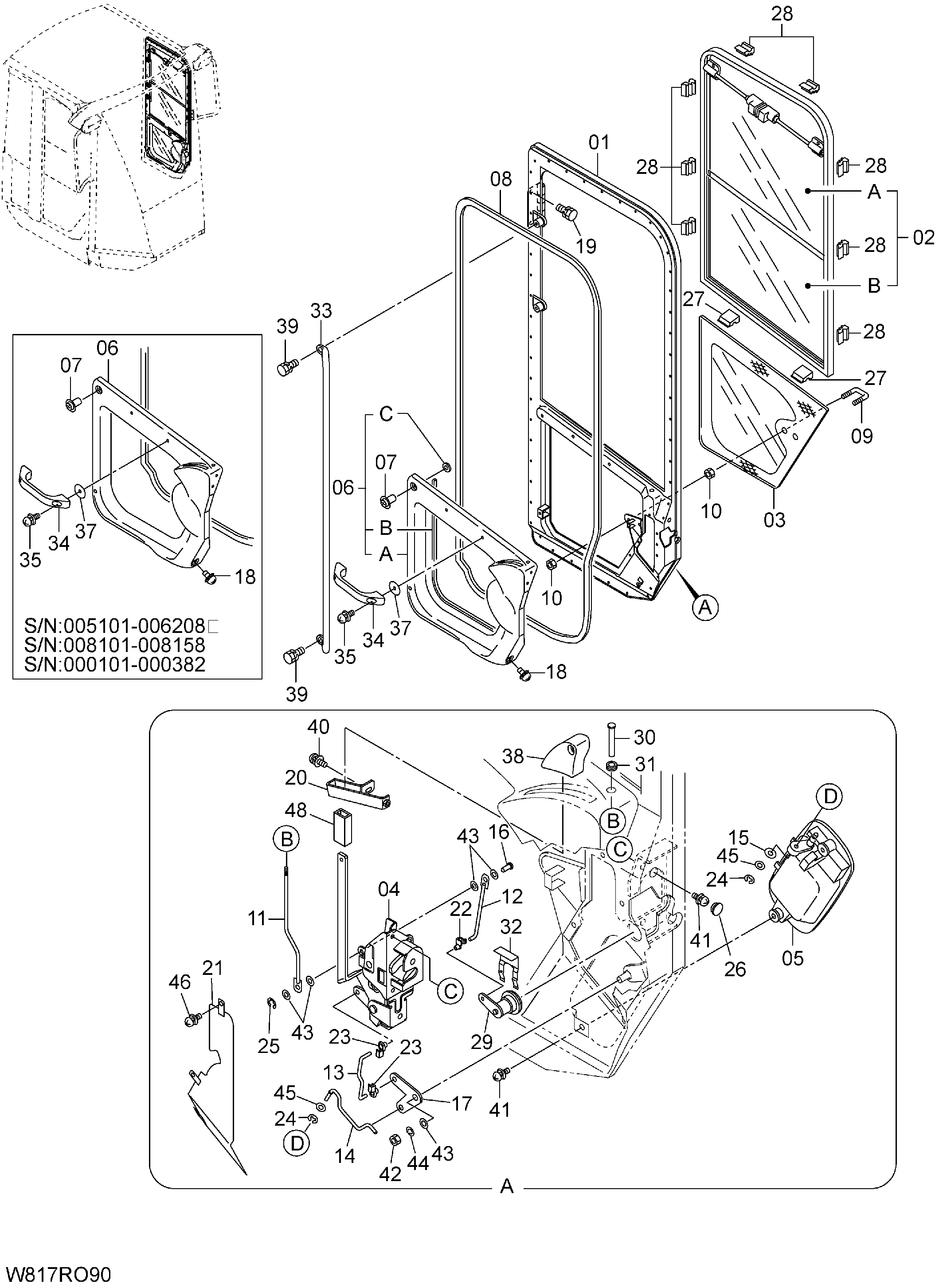Схема Дверь(левый) HITACHI ZW310-A