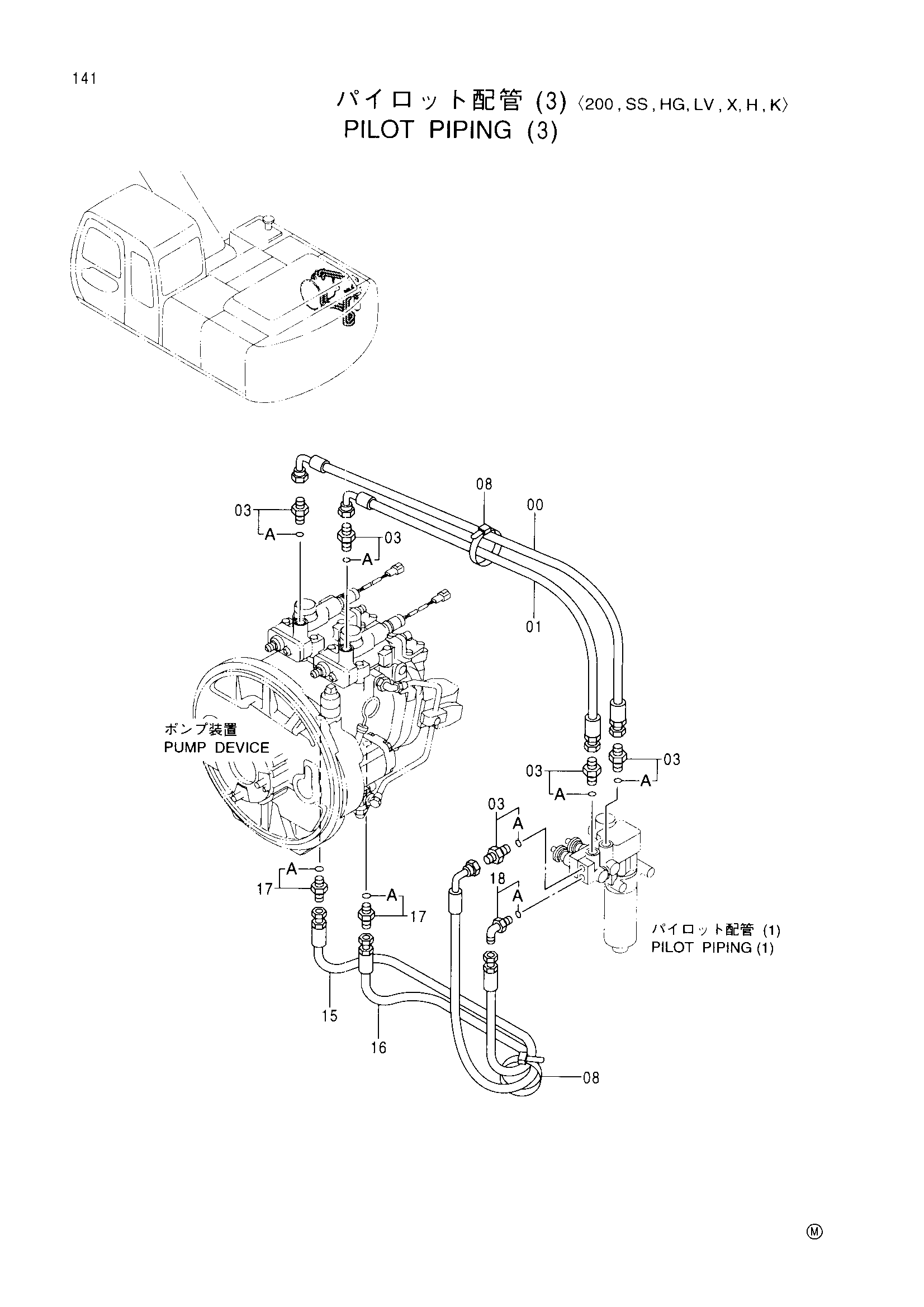 Схема Пилотный трубопроводы (3)<200, SS, HG, LV, X, H, K> HITACHI EX200-5Z JPN