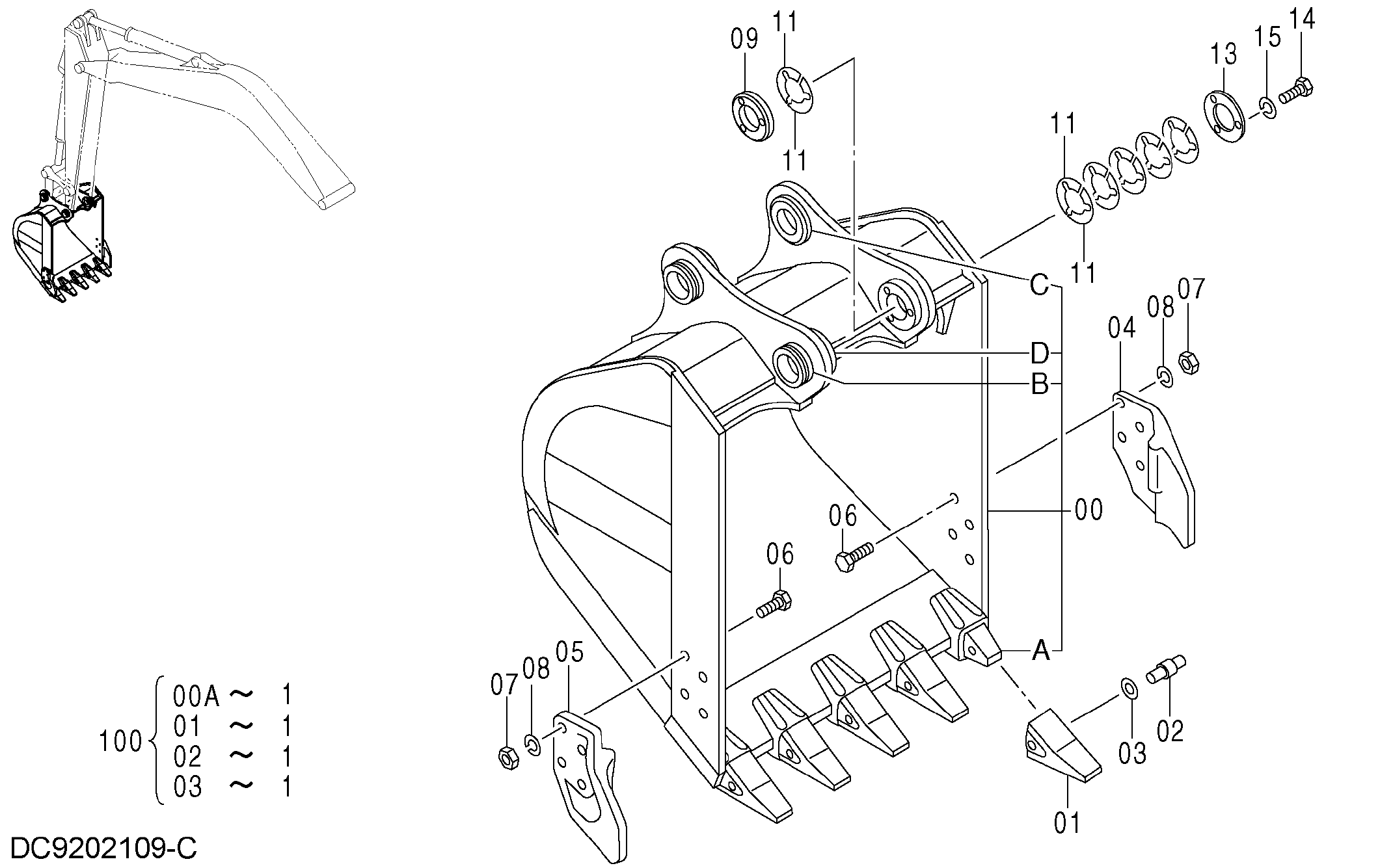 Схема BUCKET 0.52m3 (JIS 94) HITACHI ZX120-HCMC