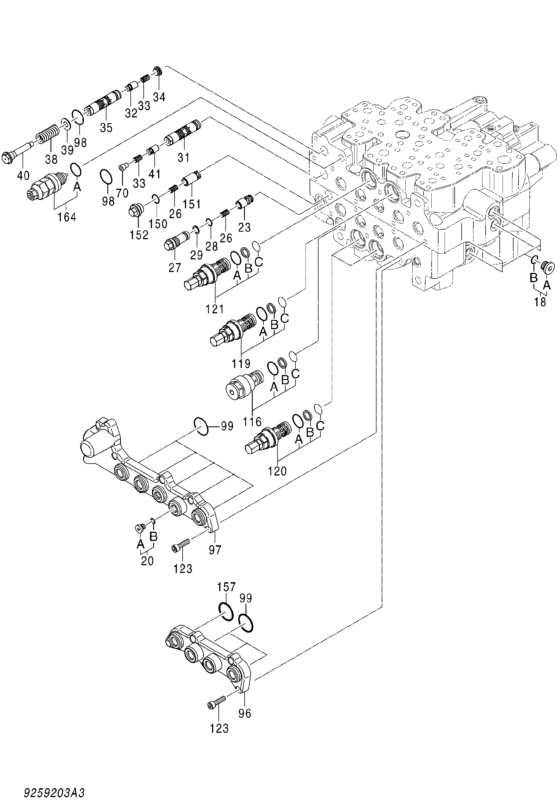 Схема Гидрораспределитель (3/8) HITACHI ZX145W-3-AMS