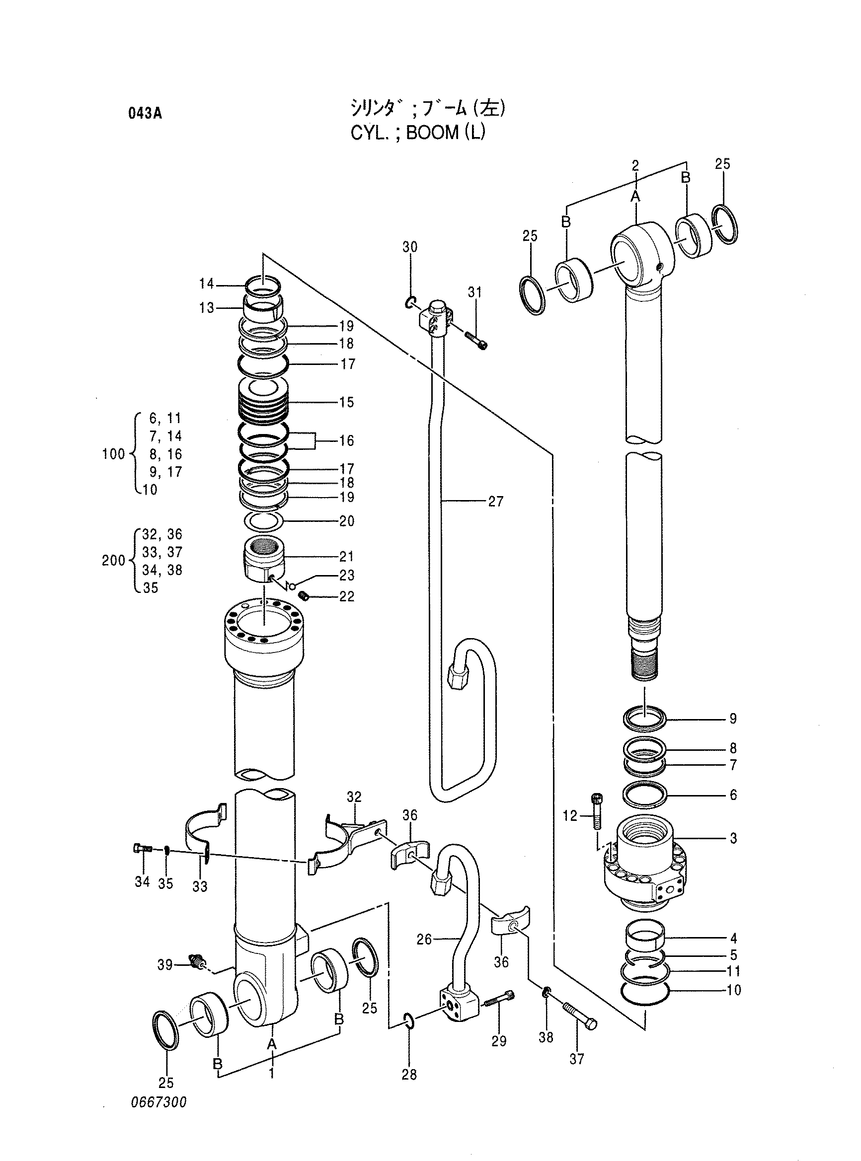 Схема Гидроцилиндр стрелы (левый) HITACHI MA145-5