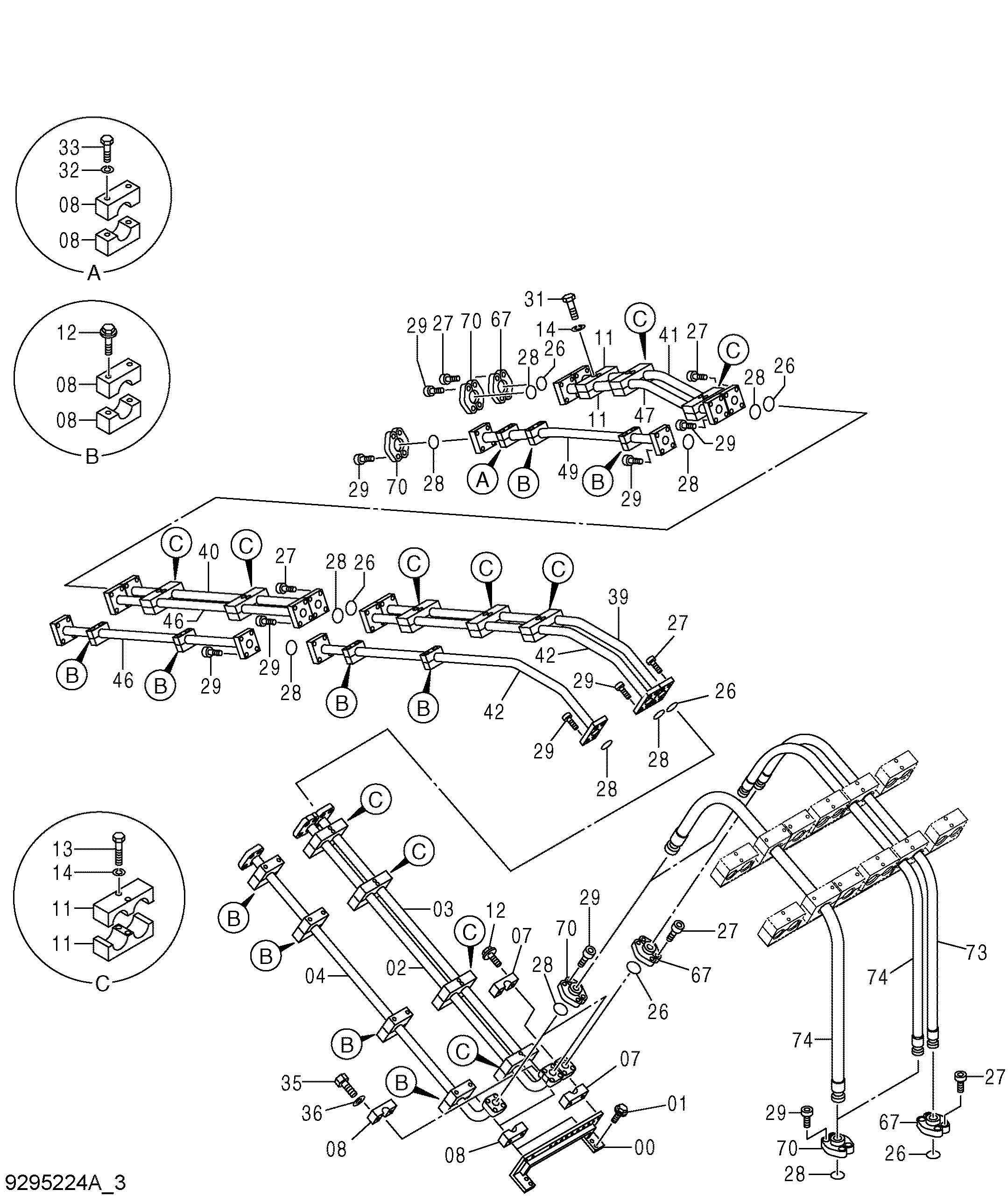 Схема Гидролинии рабочего оборудования (3)(STD. стрела) HITACHI EX1200-6