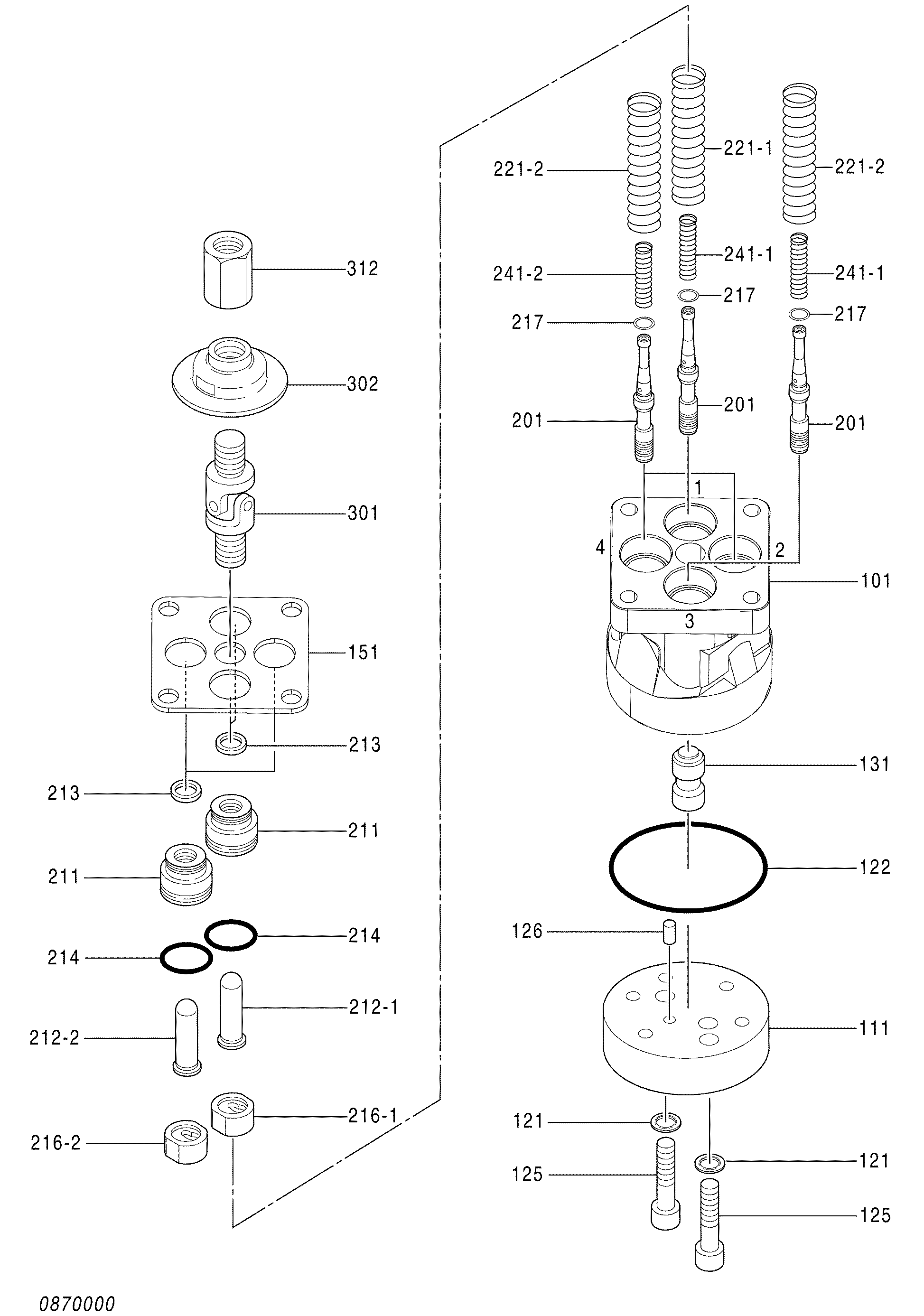 Схема Пилотный клапан (рабочее оборудование, поворот) HITACHI ZX145W-3