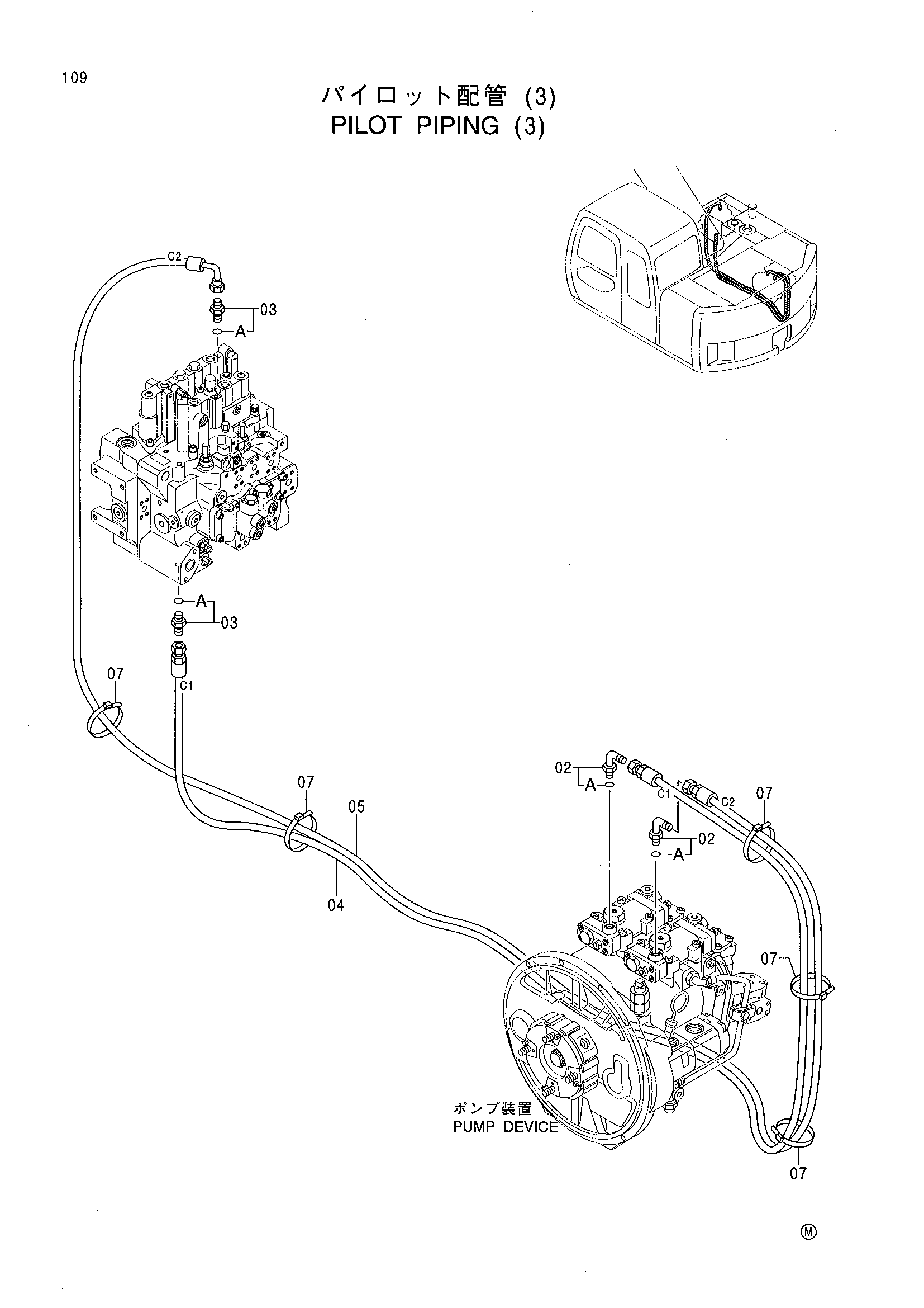 Схема Пилотные гидролинии (3) HITACHI EX125WD-5