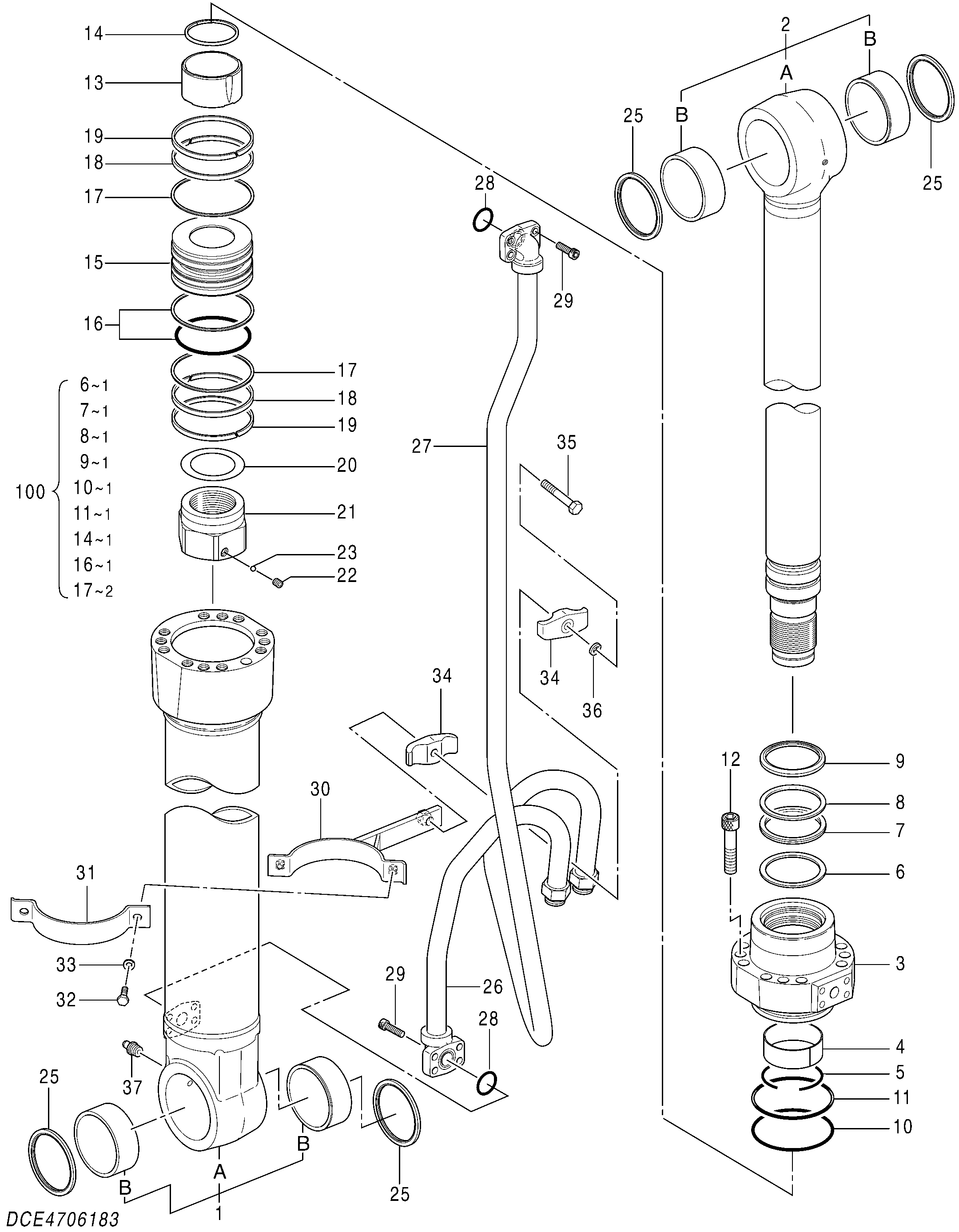 Схема Гидроцилиндр стрелы (левый) HITACHI ZX350LCN-5B